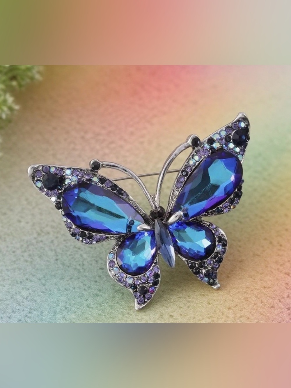 Blue Crystal Butterfly Brooch - Women's Jewelry